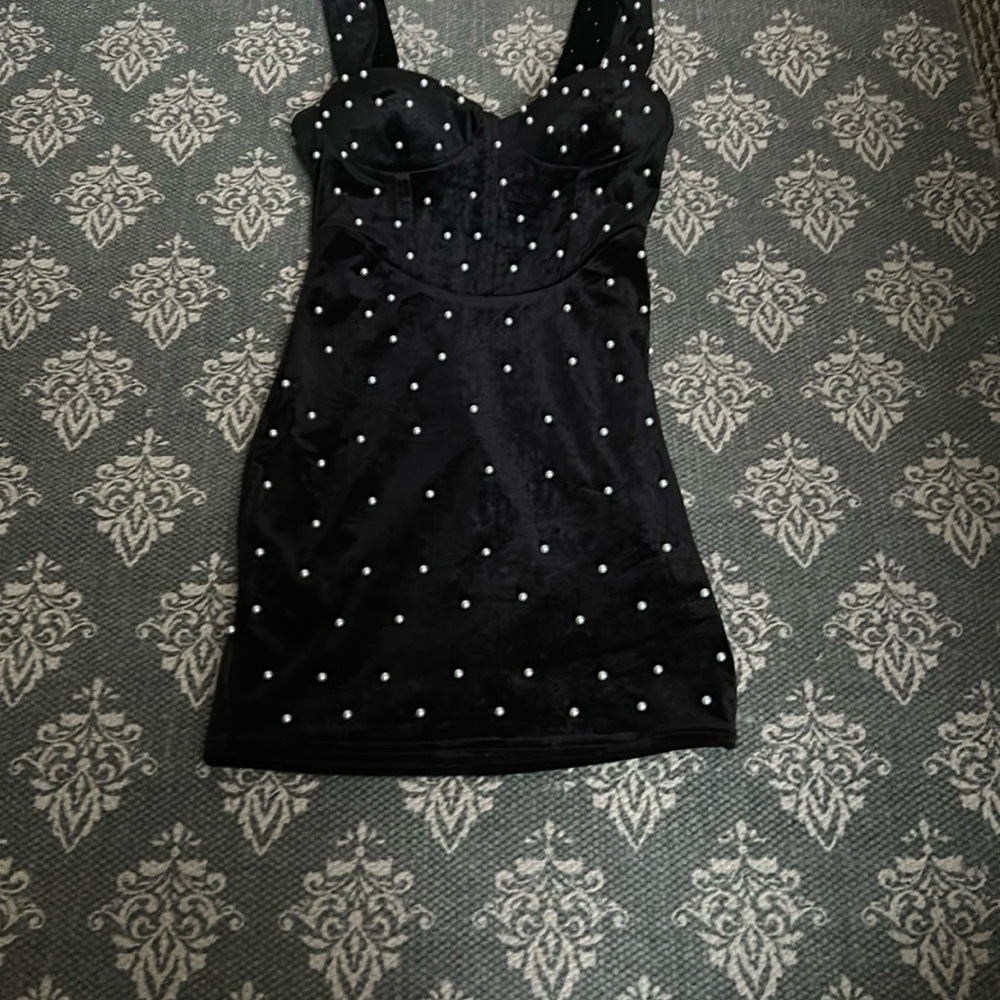 Elegant Black Dress with White Polka Dots